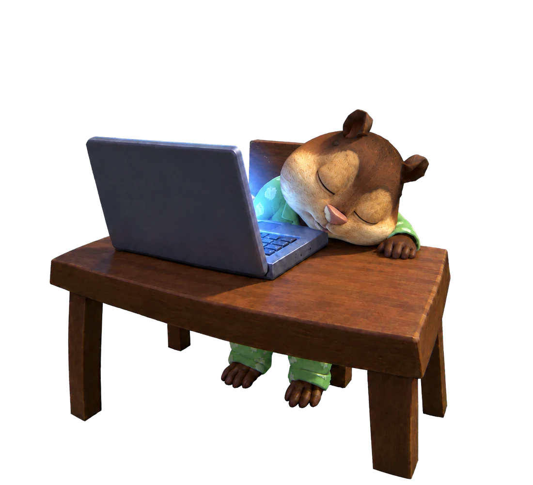 The chipmunk asleep on the desk
